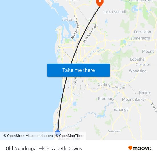 Old Noarlunga to Elizabeth Downs map