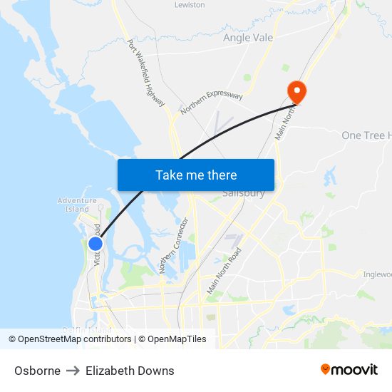 Osborne to Elizabeth Downs map