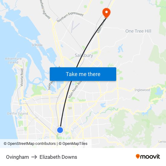 Ovingham to Elizabeth Downs map