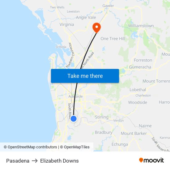 Pasadena to Elizabeth Downs map