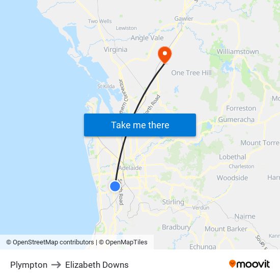 Plympton to Elizabeth Downs map