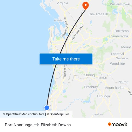 Port Noarlunga to Elizabeth Downs map