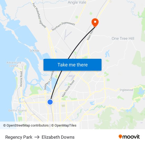 Regency Park to Elizabeth Downs map