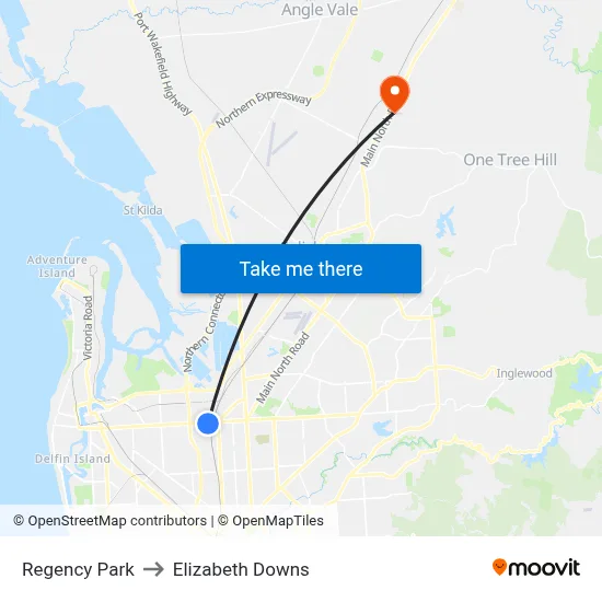Regency Park to Elizabeth Downs map