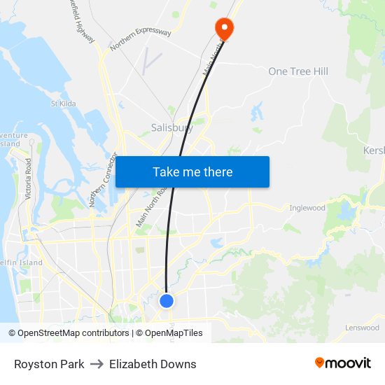 Royston Park to Elizabeth Downs map