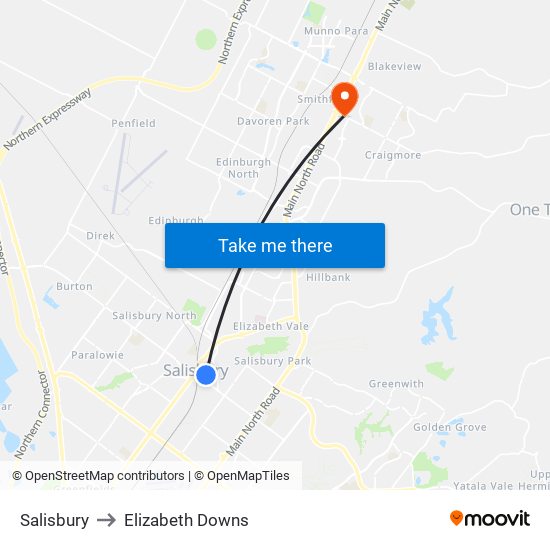 Salisbury to Elizabeth Downs map