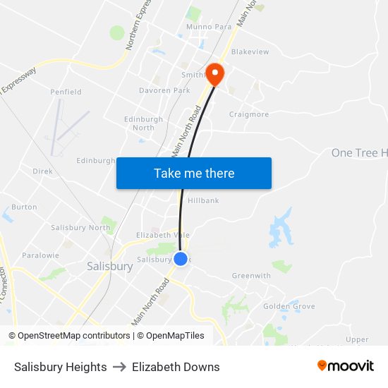 Salisbury Heights to Elizabeth Downs map