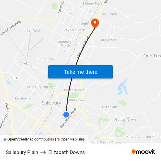 Salisbury Plain to Elizabeth Downs map