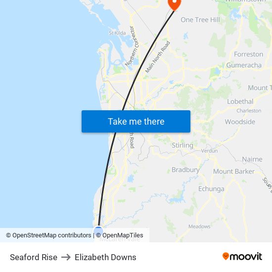 Seaford Rise to Elizabeth Downs map