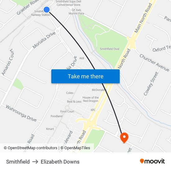 Smithfield to Elizabeth Downs map