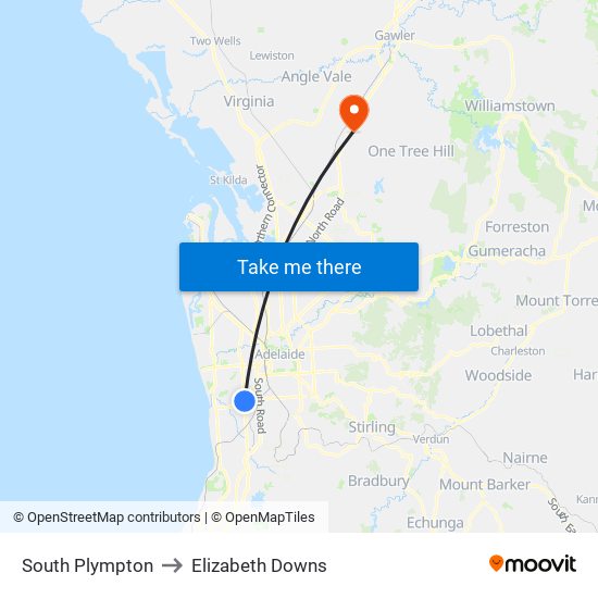 South Plympton to Elizabeth Downs map