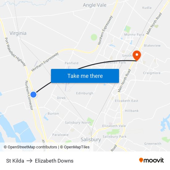 St Kilda to Elizabeth Downs map