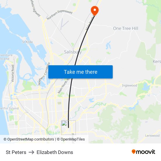 St Peters to Elizabeth Downs map