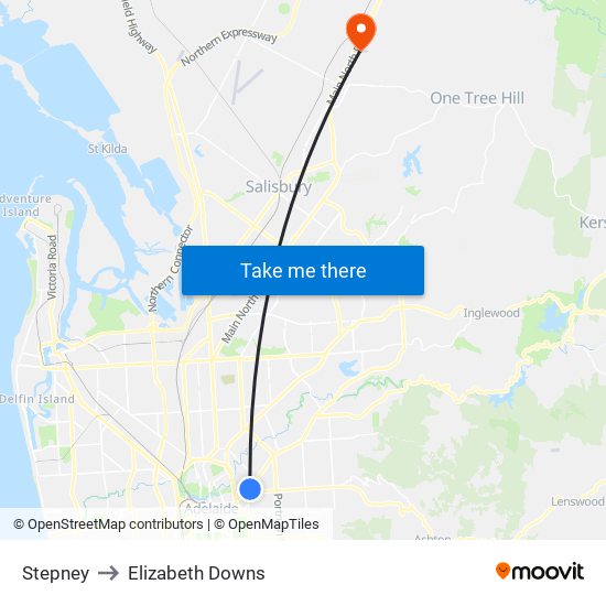 Stepney to Elizabeth Downs map