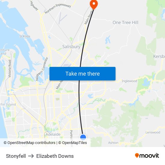 Stonyfell to Elizabeth Downs map