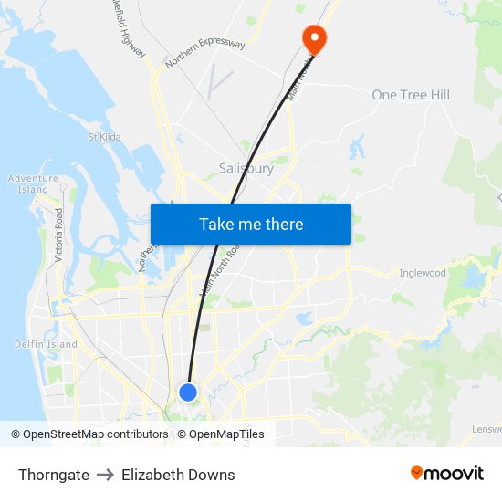 Thorngate to Elizabeth Downs map