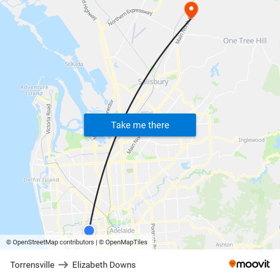 Torrensville to Elizabeth Downs map