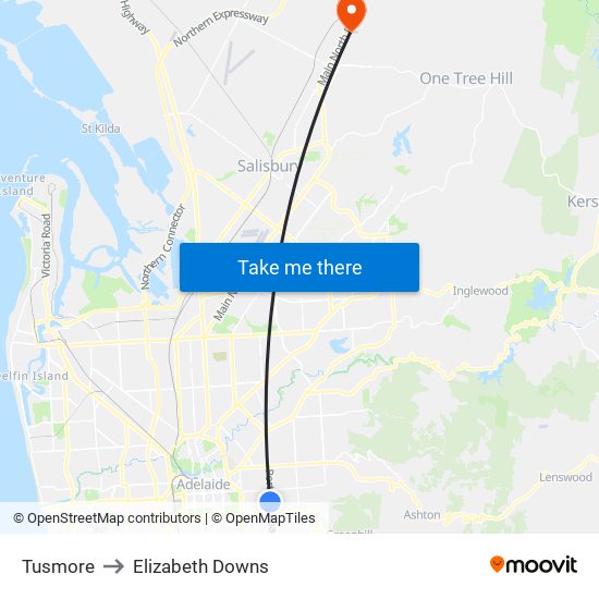 Tusmore to Elizabeth Downs map