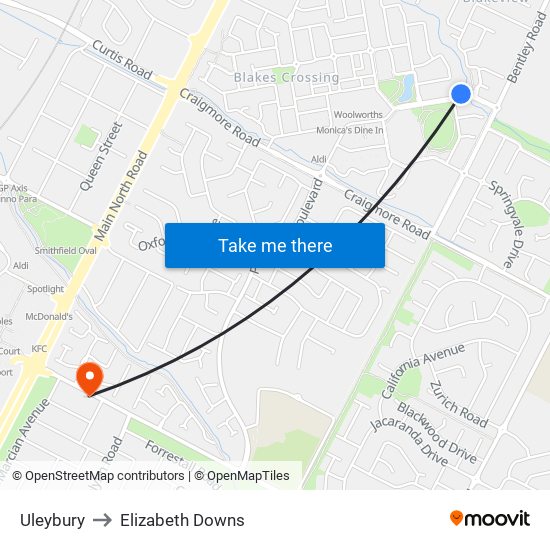 Uleybury to Elizabeth Downs map