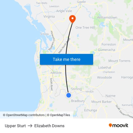 Upper Sturt to Elizabeth Downs map