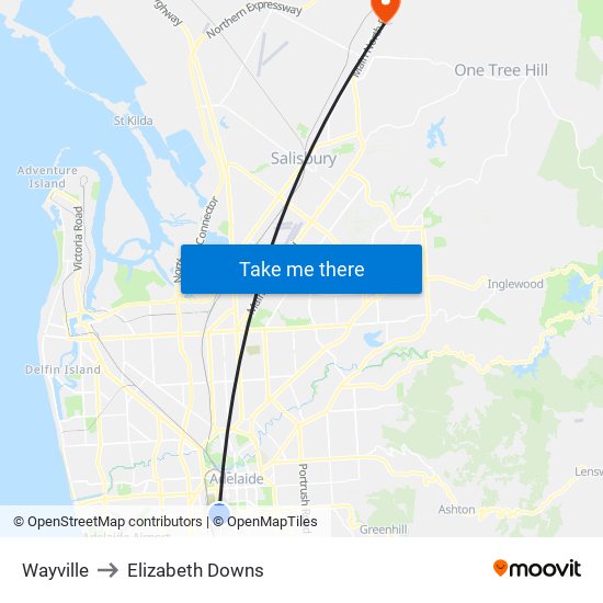 Wayville to Elizabeth Downs map