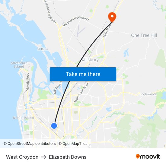 West Croydon to Elizabeth Downs map