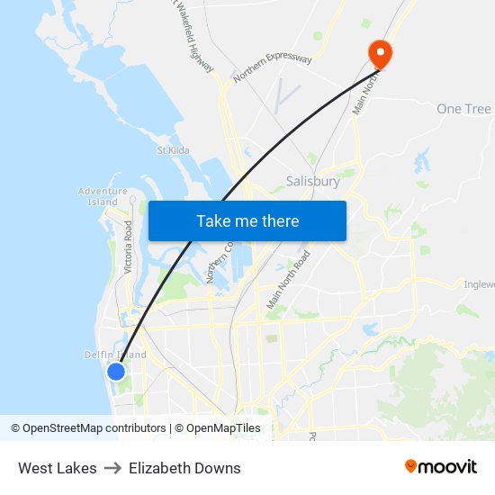 West Lakes to Elizabeth Downs map