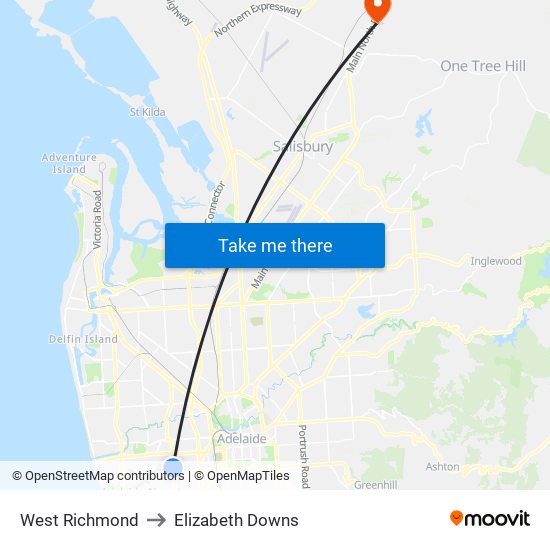 West Richmond to Elizabeth Downs map