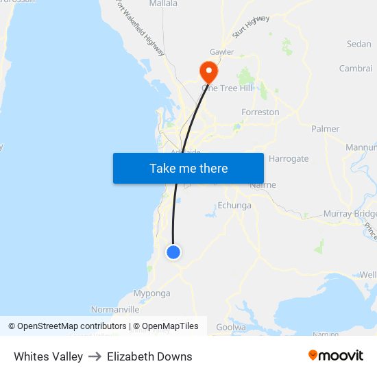 Whites Valley to Elizabeth Downs map