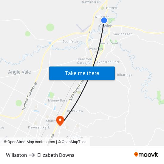 Willaston to Elizabeth Downs map