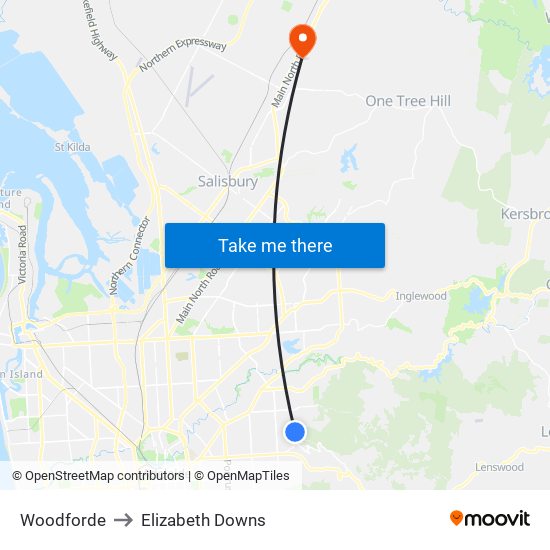 Woodforde to Elizabeth Downs map