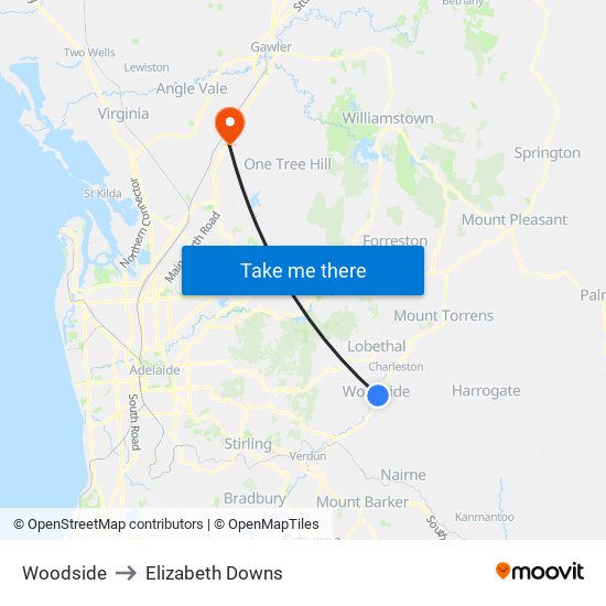 Woodside to Elizabeth Downs map