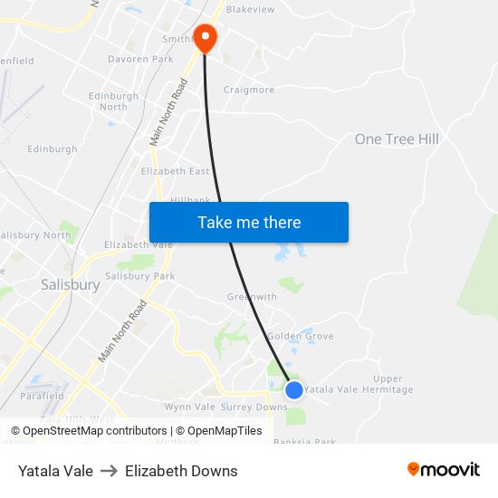 Yatala Vale to Elizabeth Downs map