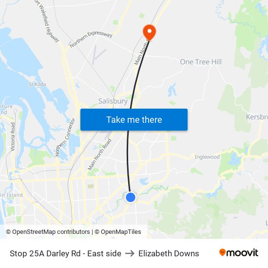Stop 25A Darley Rd - East side to Elizabeth Downs map
