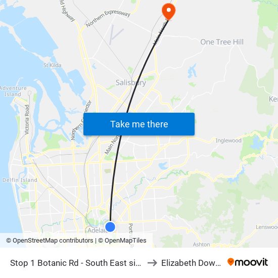 Stop 1 Botanic Rd - South East side to Elizabeth Downs map