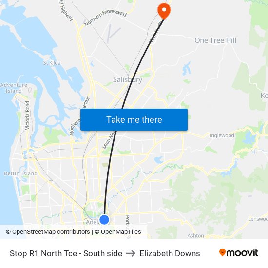 Stop R1 North Tce - South side to Elizabeth Downs map
