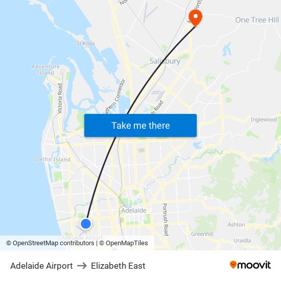 Adelaide Airport to Elizabeth East map