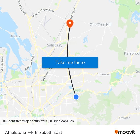 Athelstone to Elizabeth East map