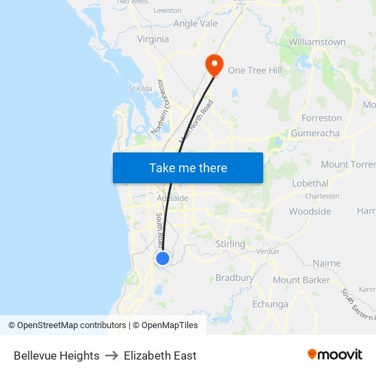Bellevue Heights to Elizabeth East map