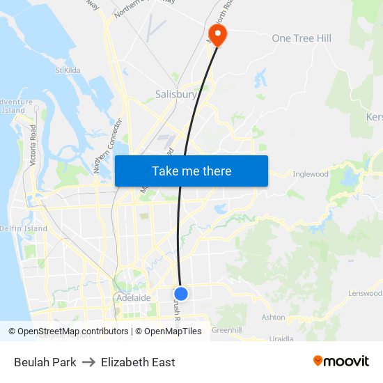 Beulah Park to Elizabeth East map