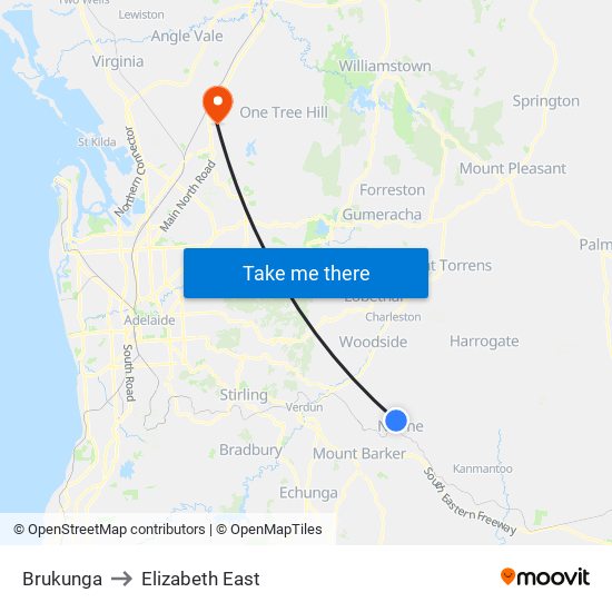 Brukunga to Elizabeth East map