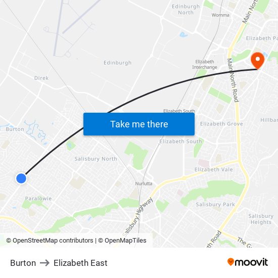 Burton to Elizabeth East map