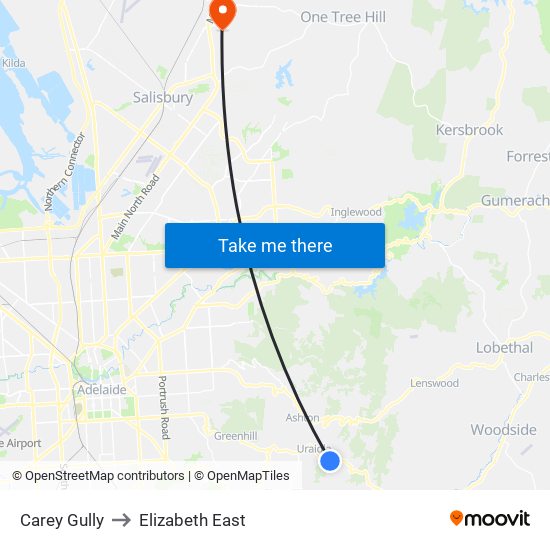 Carey Gully to Elizabeth East map