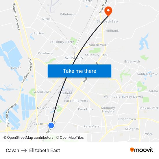 Cavan to Elizabeth East map