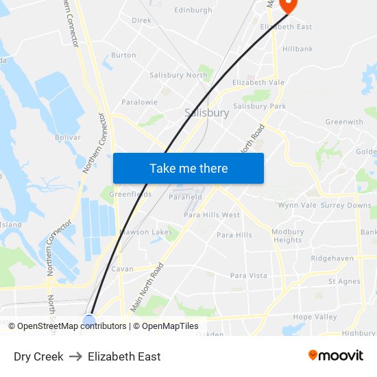 Dry Creek to Elizabeth East map