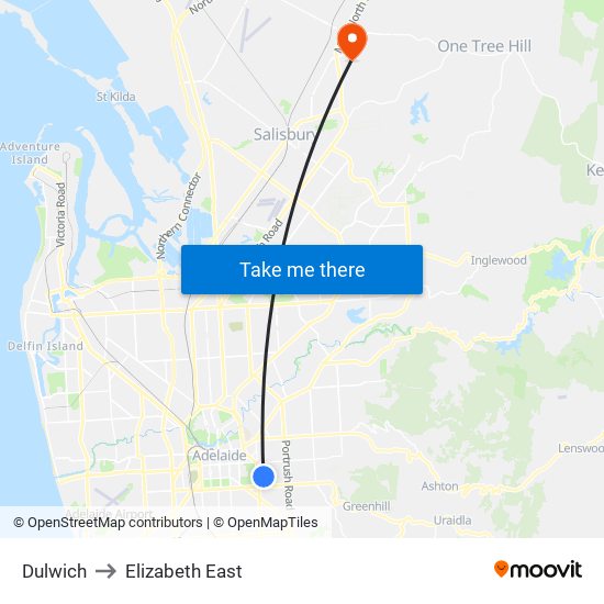 Dulwich to Elizabeth East map