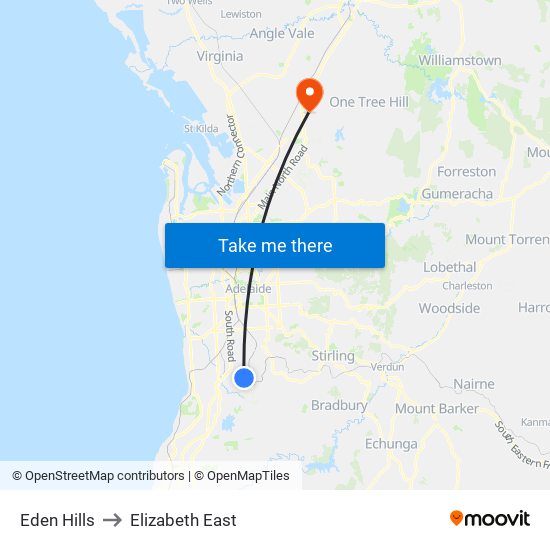 Eden Hills to Elizabeth East map
