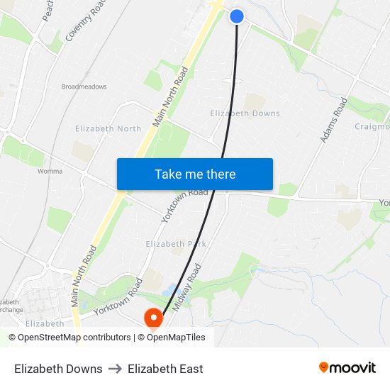 Elizabeth Downs to Elizabeth East map