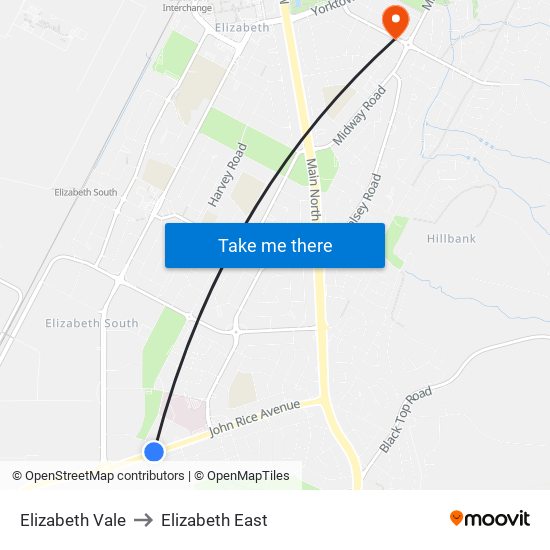 Elizabeth Vale to Elizabeth East map