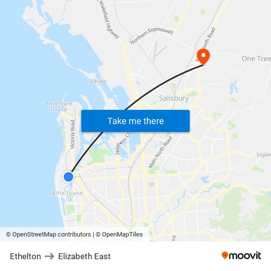 Ethelton to Elizabeth East map